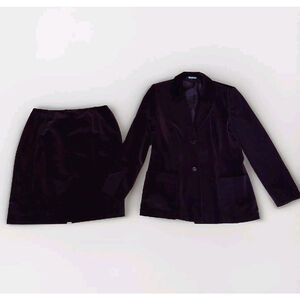 Vintage Laura Ashley Wine Burgundy Velvet 2 Piece Jacket Blazer/Skirt Suit Sz 12